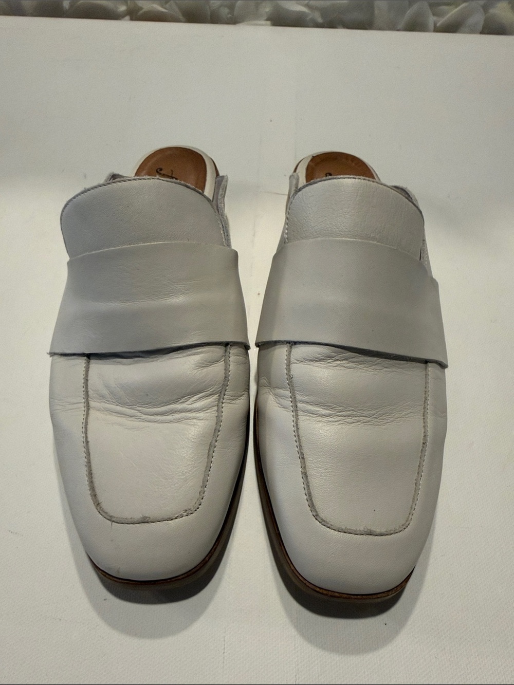 Free People Men's White Leather Slip-On Mules